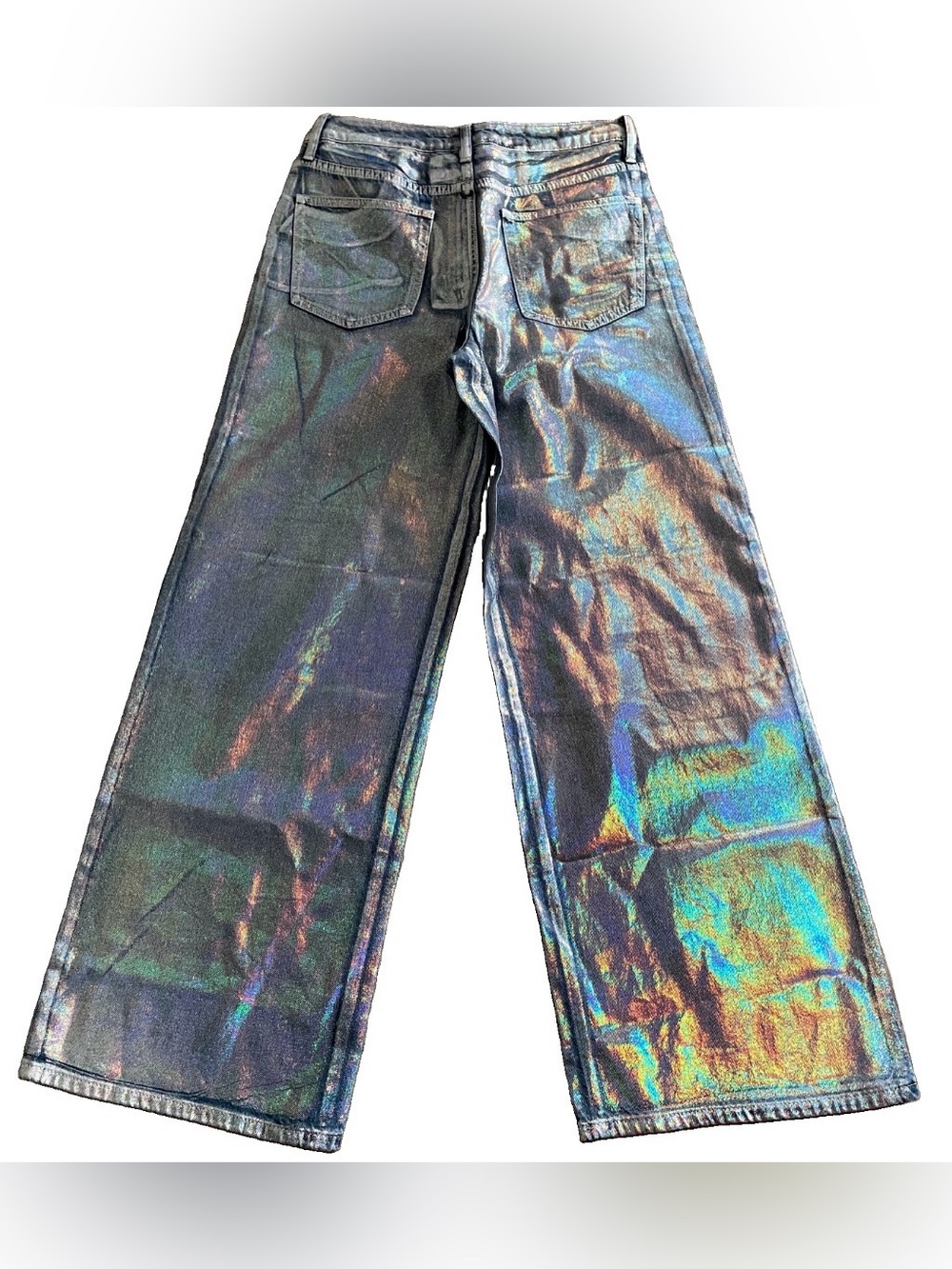 Women's HOLOGRAPHIC High Rise Wide Leg Iridescent JEANS NWT Size 29